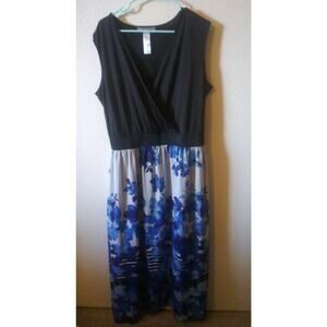 Signature Collection Plus Size 1x 16/18 Blue White Black Chiffon Maxi Dress EUC